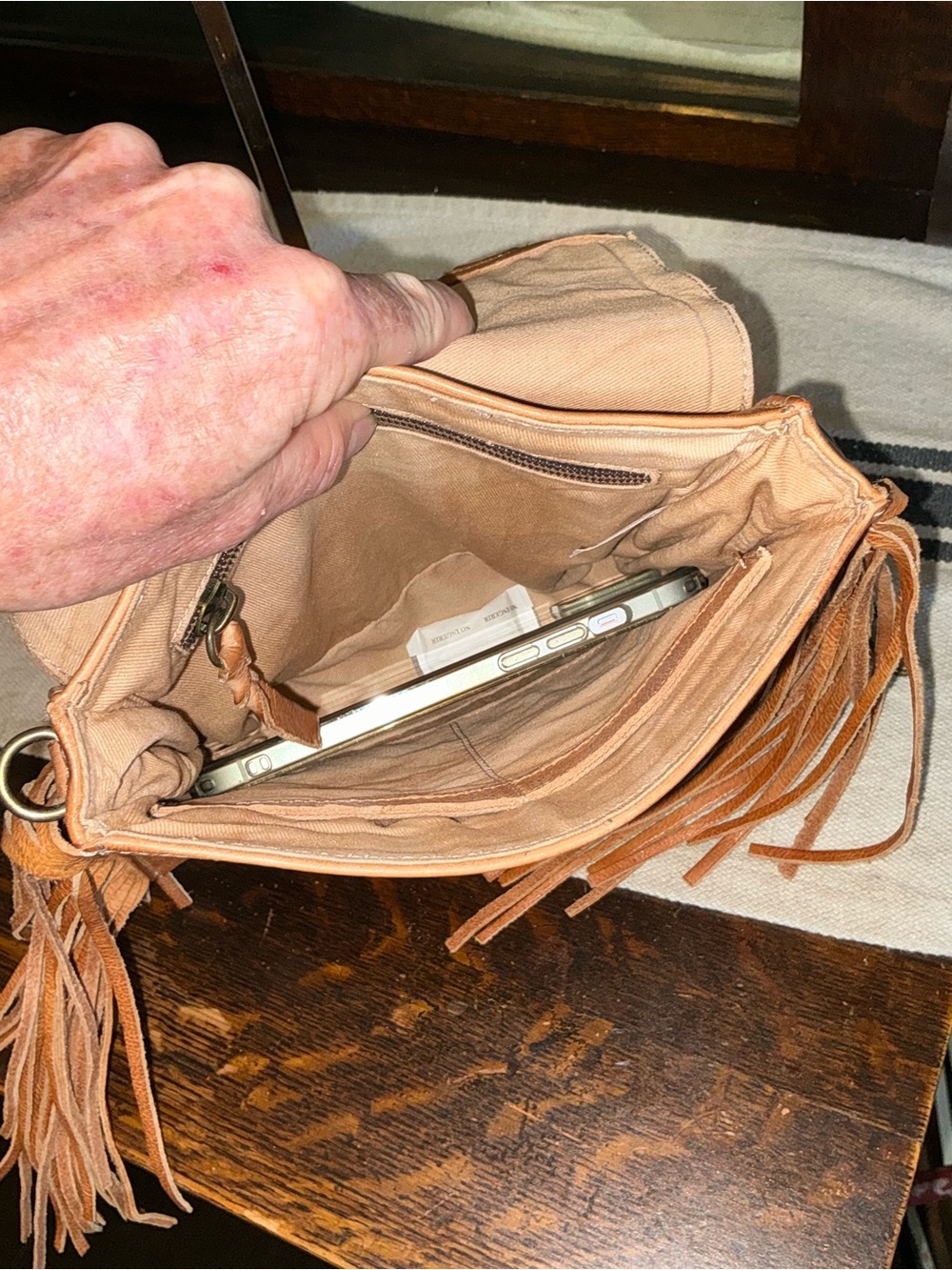 NWOT Bed Stu Fringe Leather Hidden Crossbody Bag Handbag Tan DD MSRP $245 - Picture 12 of 14